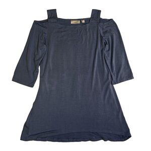 Belle Kim Gravel Blue Cold Shoulder Too Shirt Tee Size XS Short Sleeve NWOT